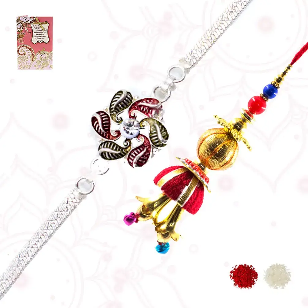 One Silver Plated Rakhi with Lumba