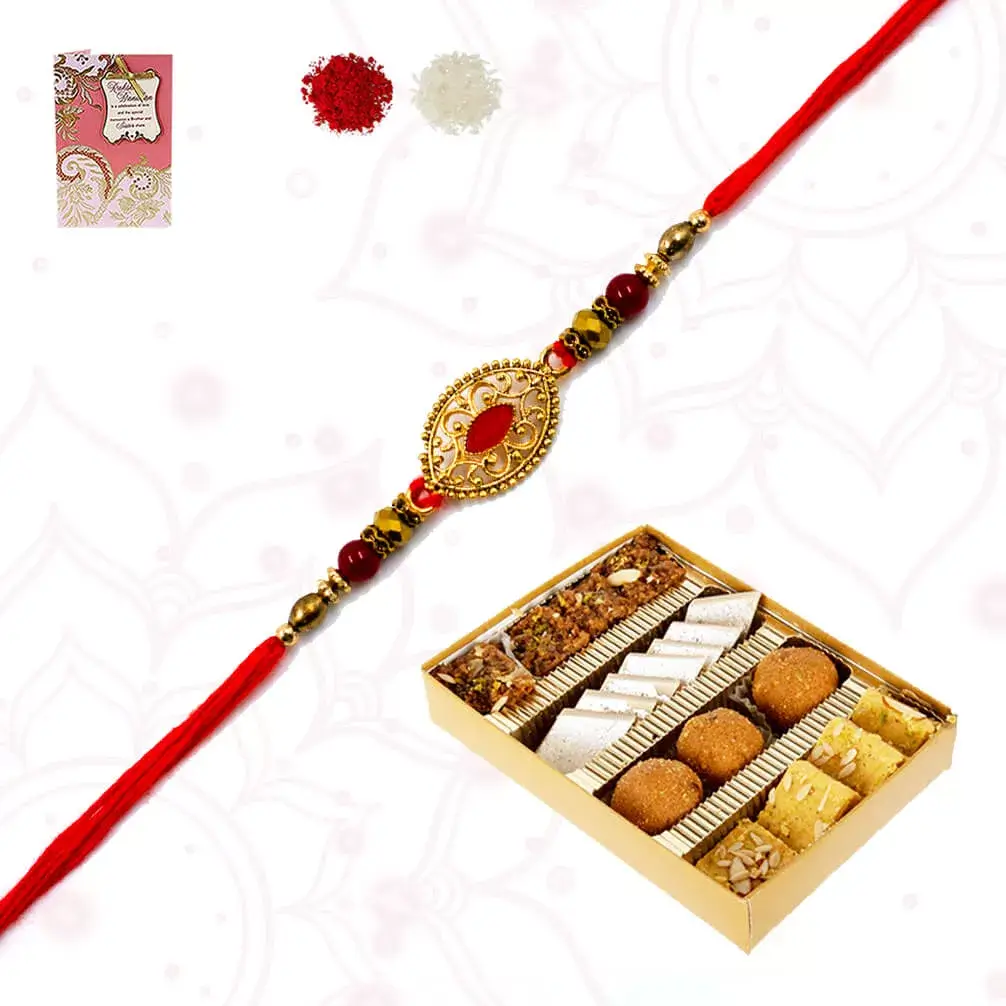 1 Stone Rakhi with Assorted Sweets