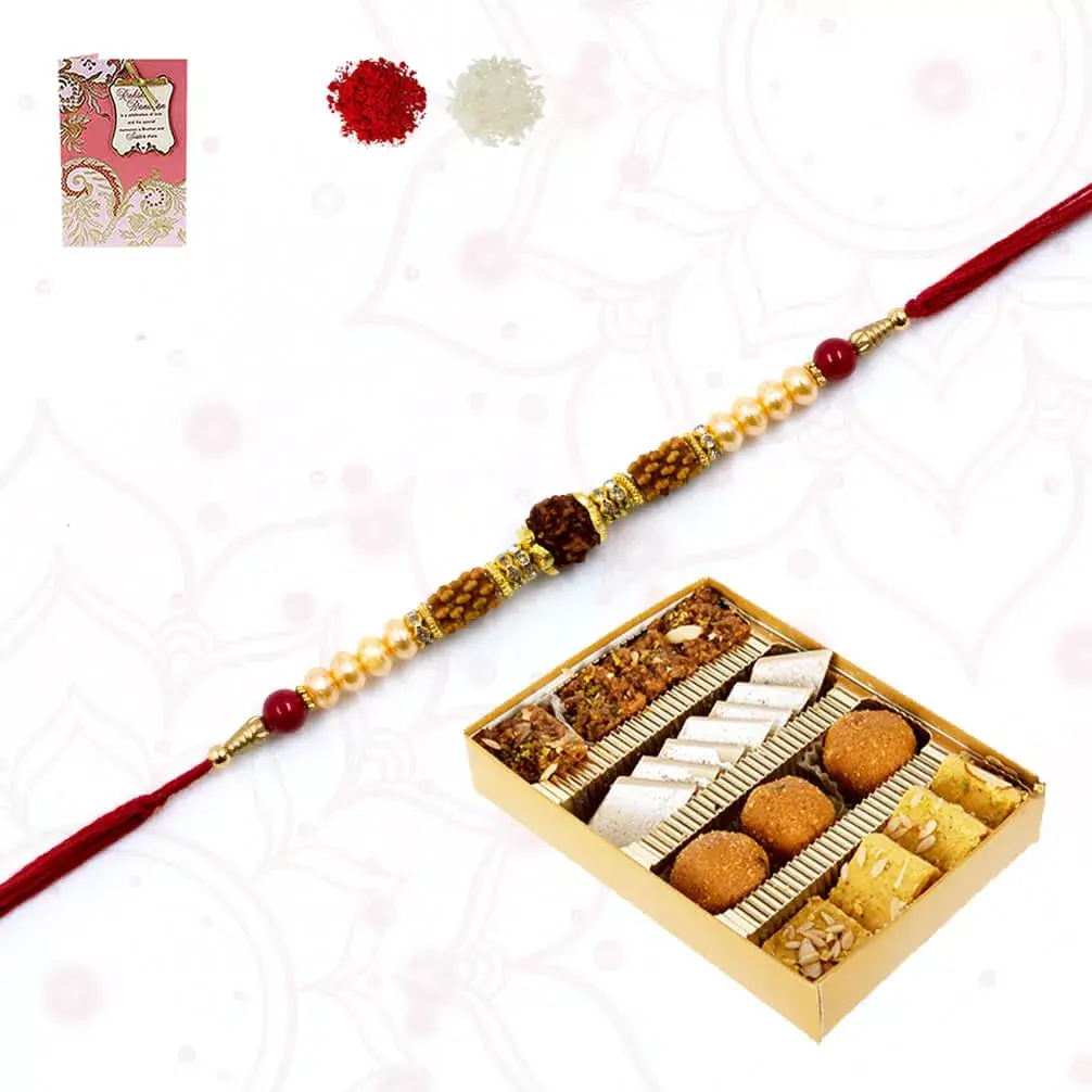 1 Rudraksh Rakhi with Box of assorted sweets